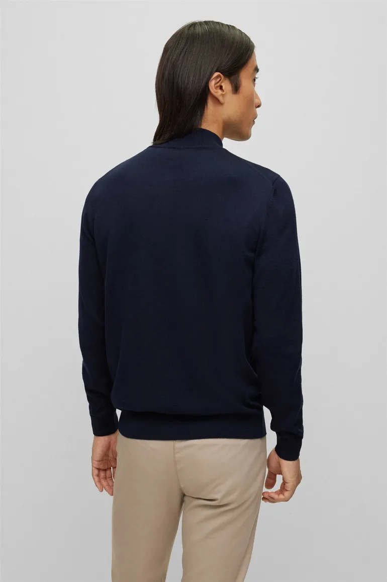 vest Hugo Boss blauw effen wol opstaande kraag rits