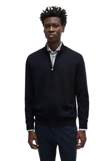 Hugo Boss Hugo Boss vest opstaande kraag blauw rits effen wol