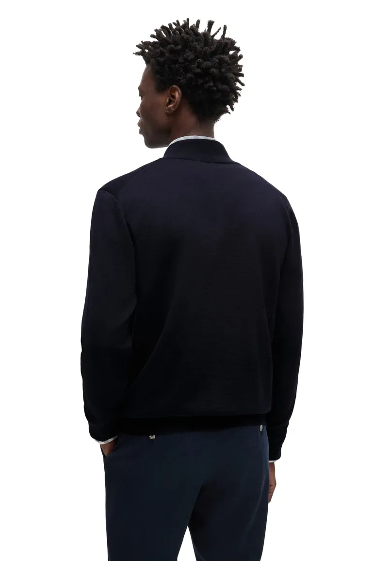 vest Hugo Boss blauw effen wol opstaande kraag rits