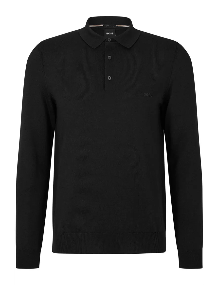 Boss Black Bono-L polo normale fit zwart effen wol