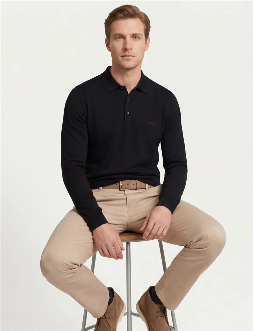 Boss Black Bono-L polo normale fit zwart effen wol