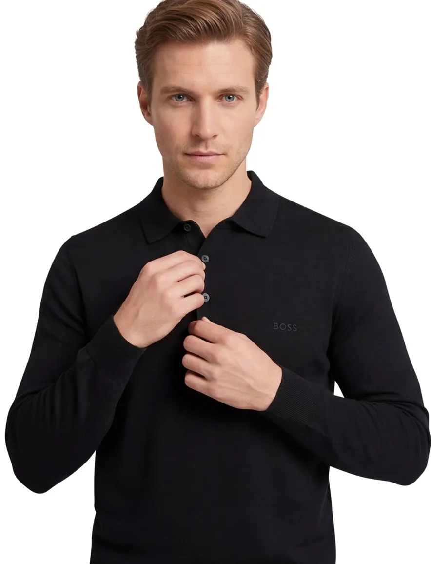 Boss Black Bono-L polo normale fit zwart effen wol