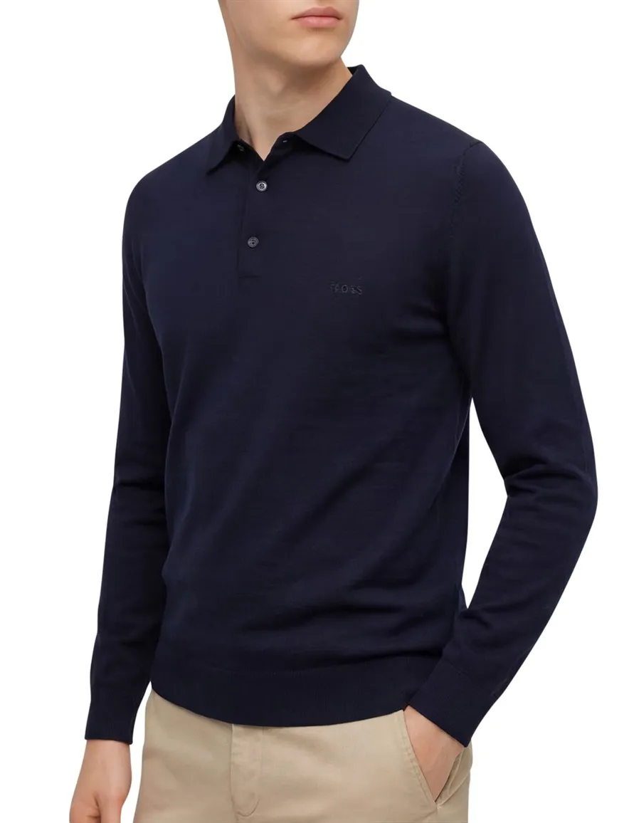 Hugo Boss polo normale fit donkerblauw effen