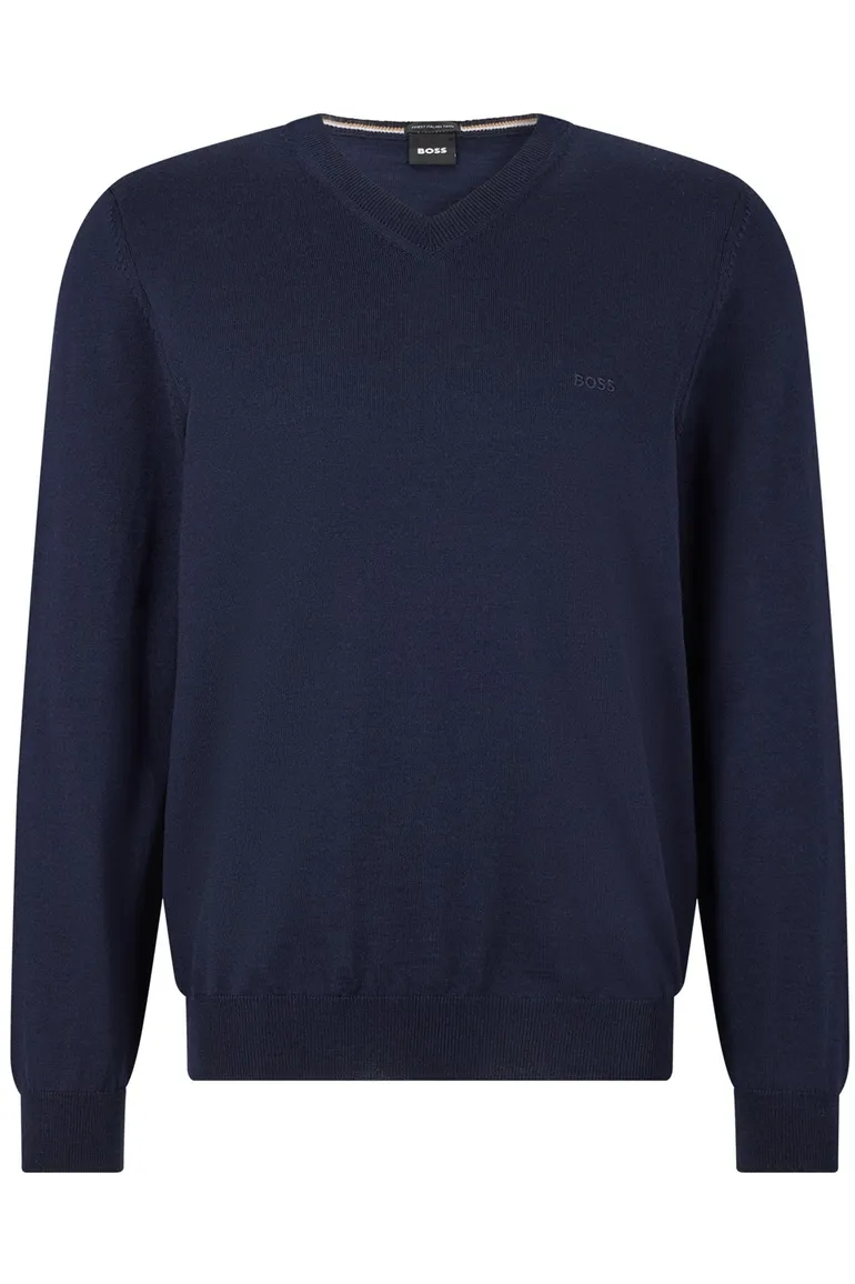 Hugo Boss trui v-hals donkerblauw effen merinowol