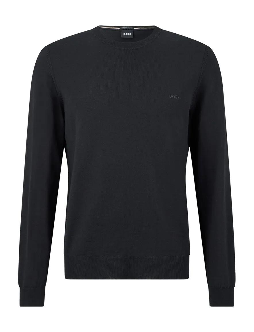 Hugo Boss trui ronde hals zwart effen wol