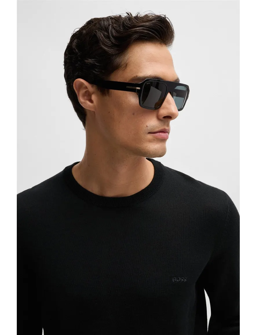 Hugo Boss trui ronde hals zwart effen wol