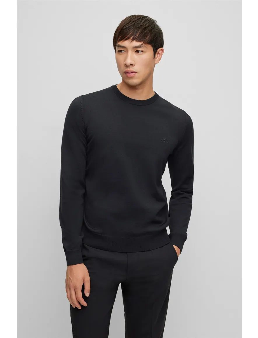 Hugo Boss trui ronde hals zwart effen wol