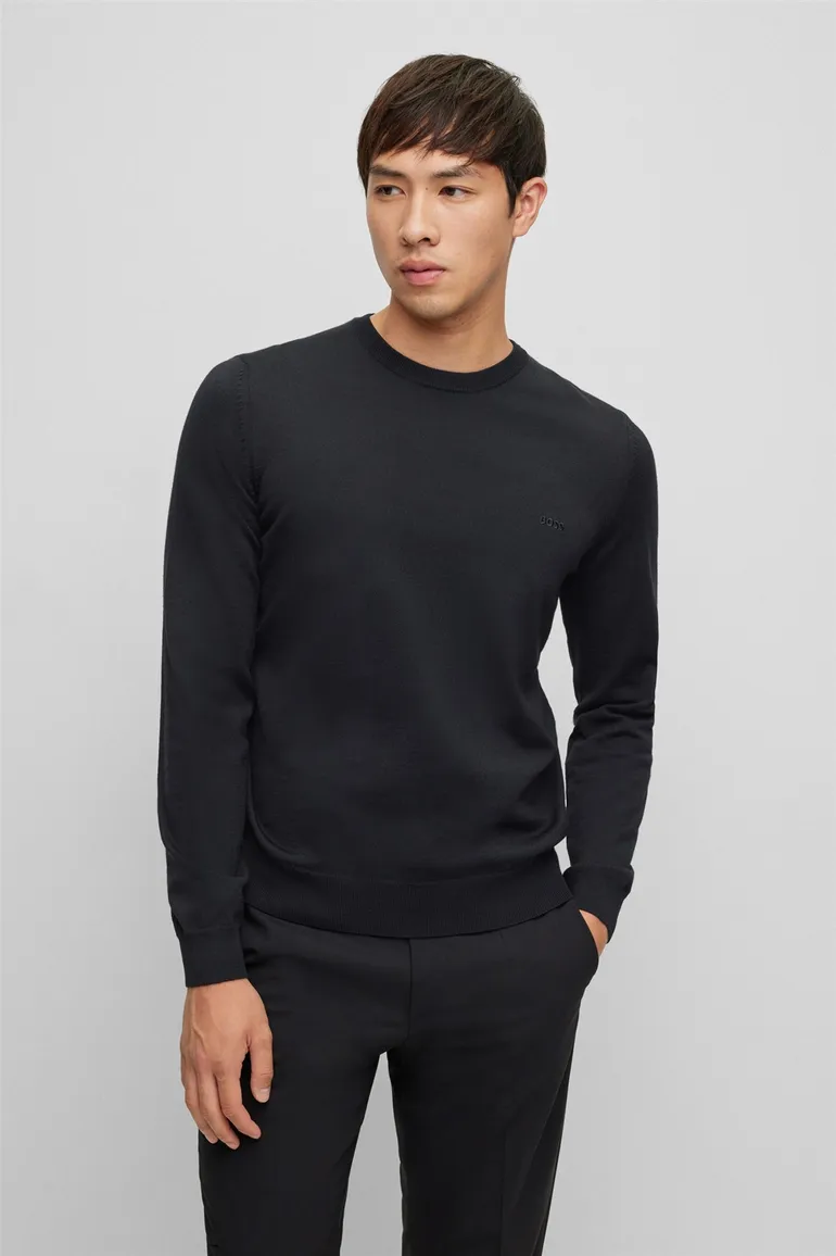 trui Hugo Boss zwart effen wol ronde hals