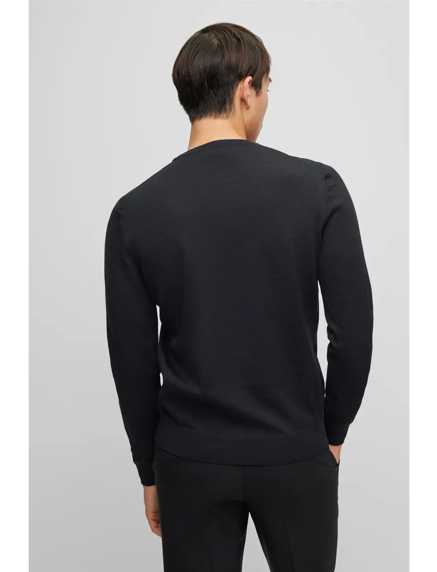 Hugo Boss trui ronde hals zwart effen wol