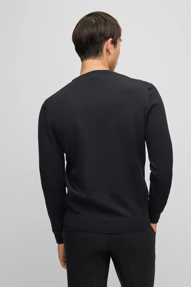trui Hugo Boss zwart effen wol ronde hals