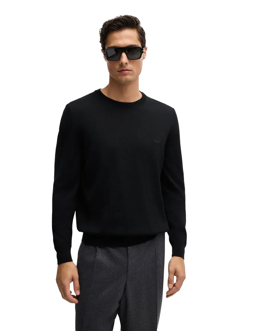 Hugo Boss trui ronde hals zwart effen wol