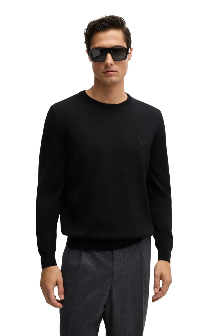 trui Hugo Boss zwart effen wol ronde hals
