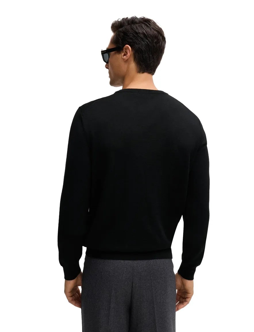 Hugo Boss trui ronde hals zwart effen wol