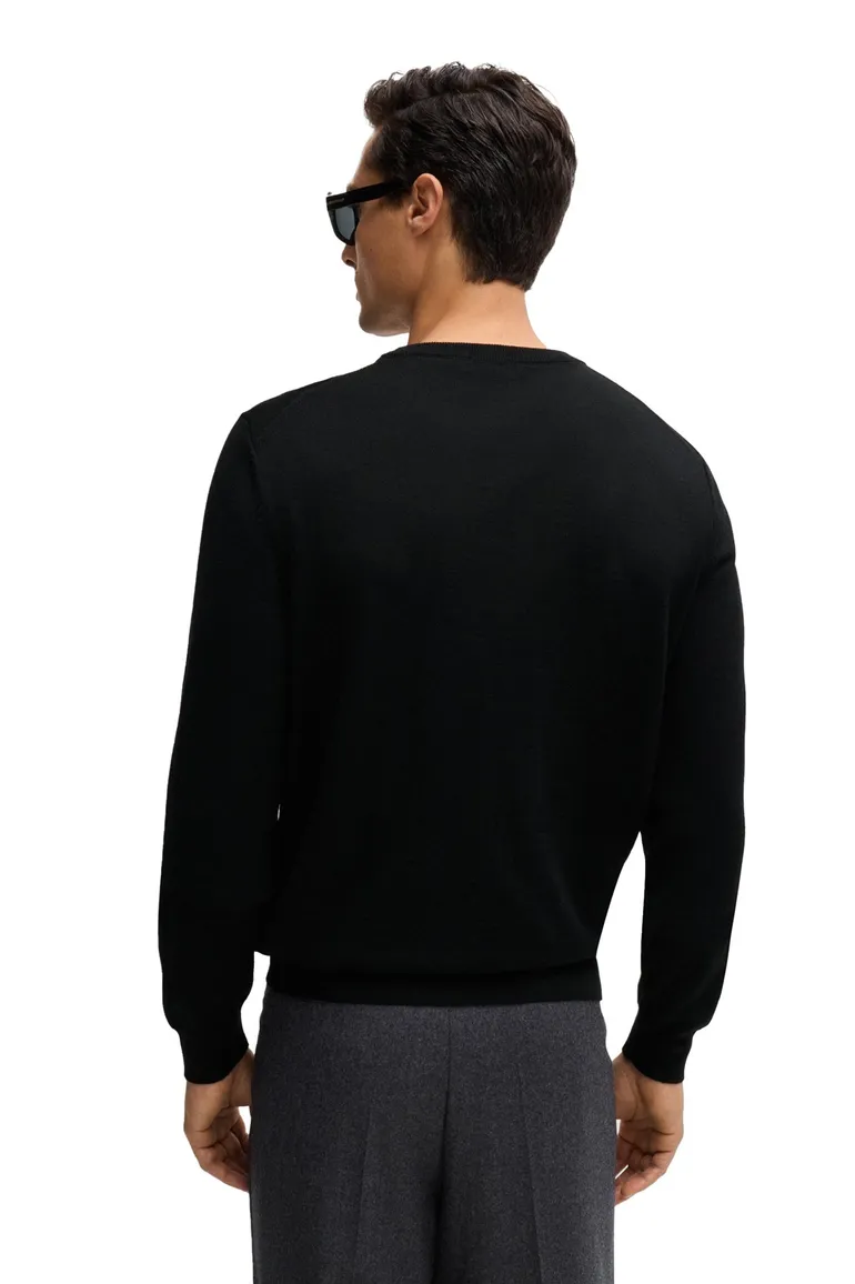 trui Hugo Boss zwart effen wol ronde hals