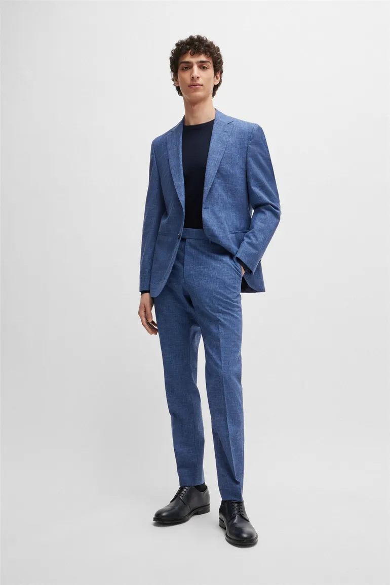 Hugo Boss trui ronde hals donkerblauw effen merinowol