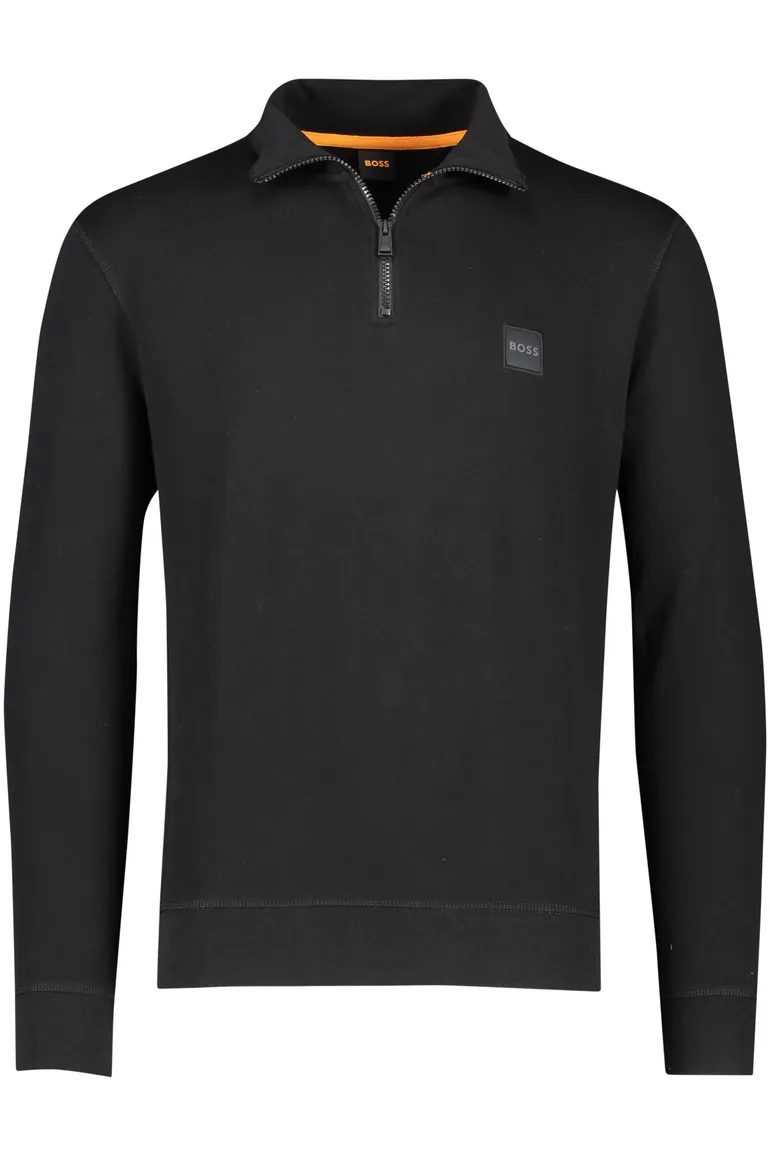 Hugo Boss sweater opstaande kraag zwart effen katoen