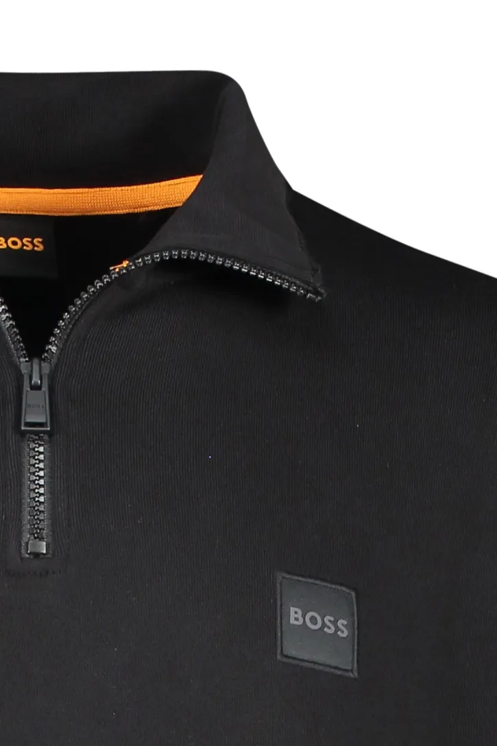 Hugo Boss sweater zwart effen katoen opstaande kraag