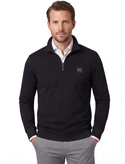 Hugo Boss Hugo Boss sweater opstaande kraag zwart effen katoen
