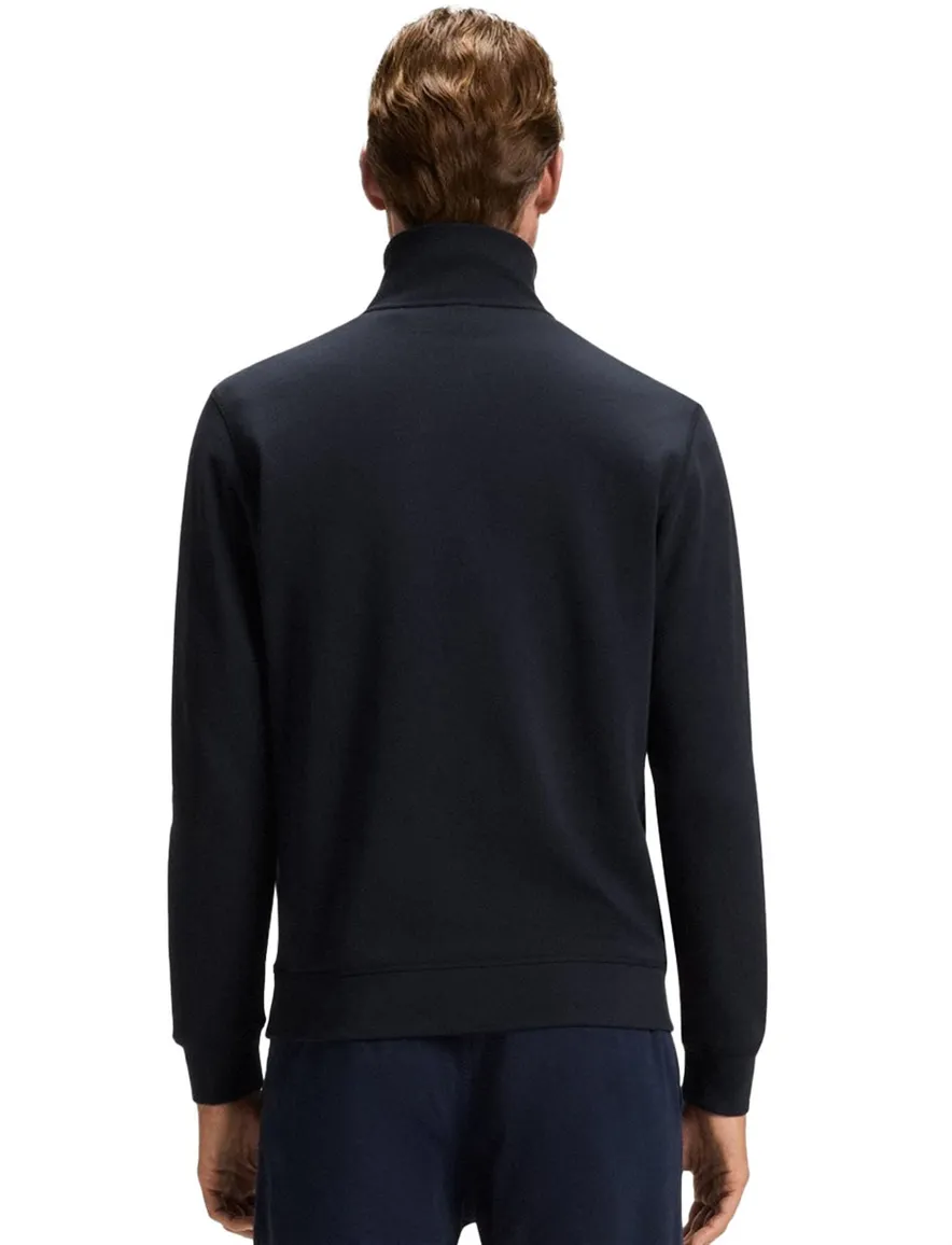 Boss orange trui donkerblauw effen half zip katoen