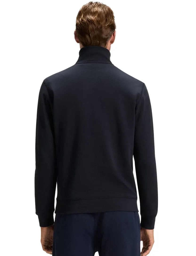 katoenen trui Boss orange donkerblauw effen half zip