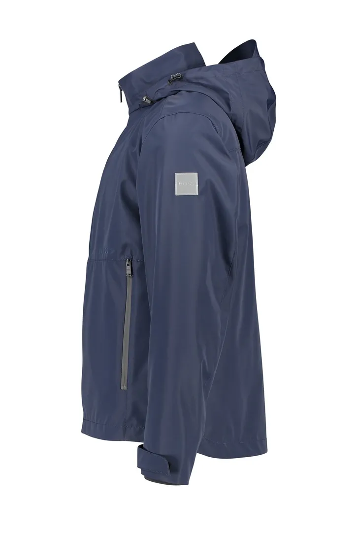 Hugo Boss winterjas donkerblauw effen rits normale fit afneembare capuchon