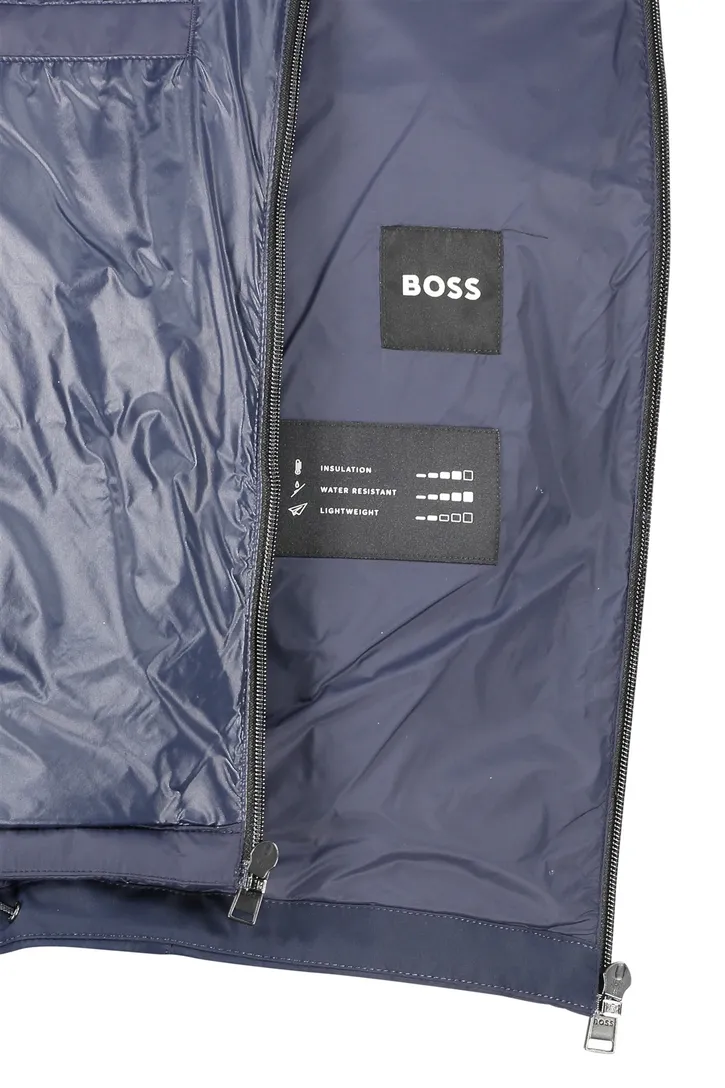 Hugo Boss winterjas donkerblauw effen rits normale fit afneembare capuchon