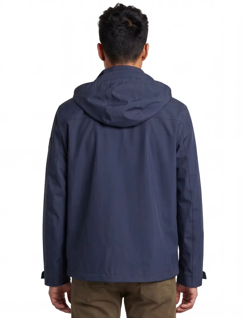 Hugo Boss winterjas donkerblauw effen rits normale fit afneembare capuchon