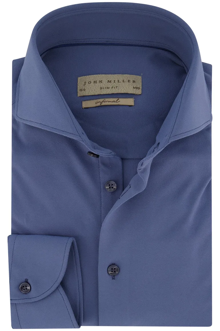 Blauw effen slim fit John Miller business overhemd