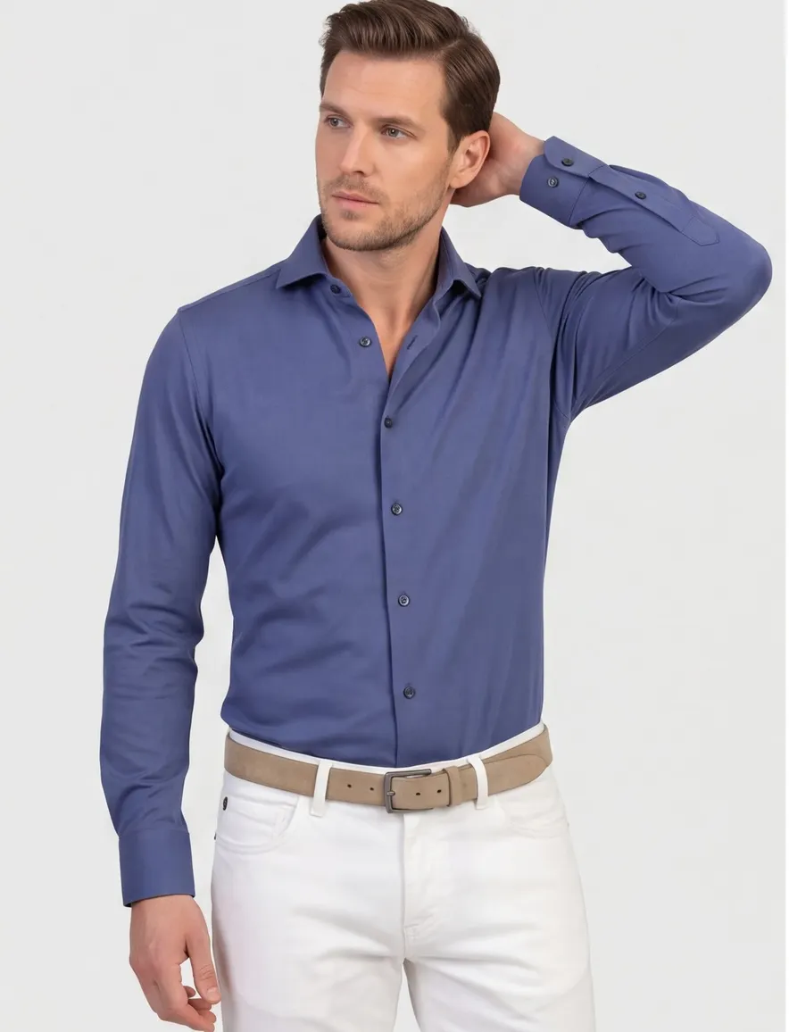 John Miller business overhemd John Miller Slim Fit slim fit blauw effen