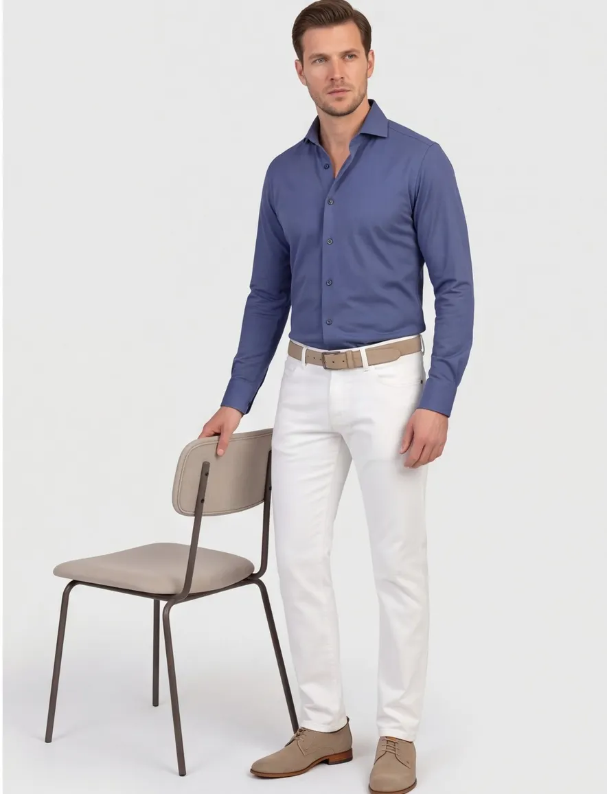 John Miller business overhemd John Miller Slim Fit slim fit blauw effen