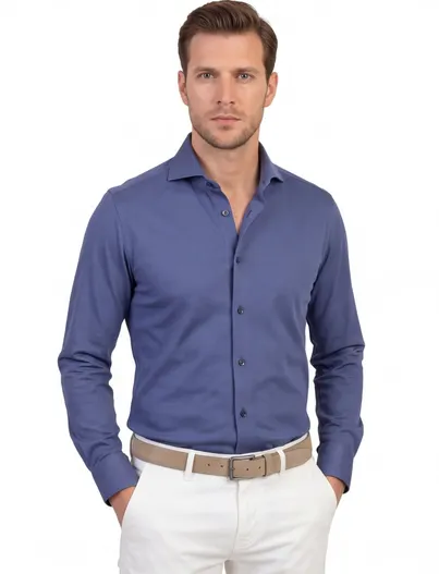 John Miller Blauw effen slim fit John Miller business overhemd