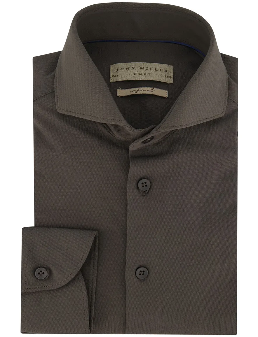 John Miller business overhemd John Miller Slim Fit slim fit groen effen
