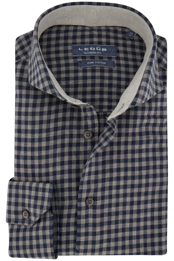 Ledub business overhemd Modern Fit blauw geruit katoen normale fit