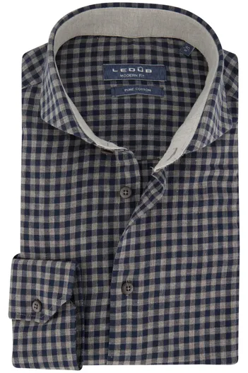 Ledub Ledub business overhemd Modern Fit normale fit blauw geruit katoen