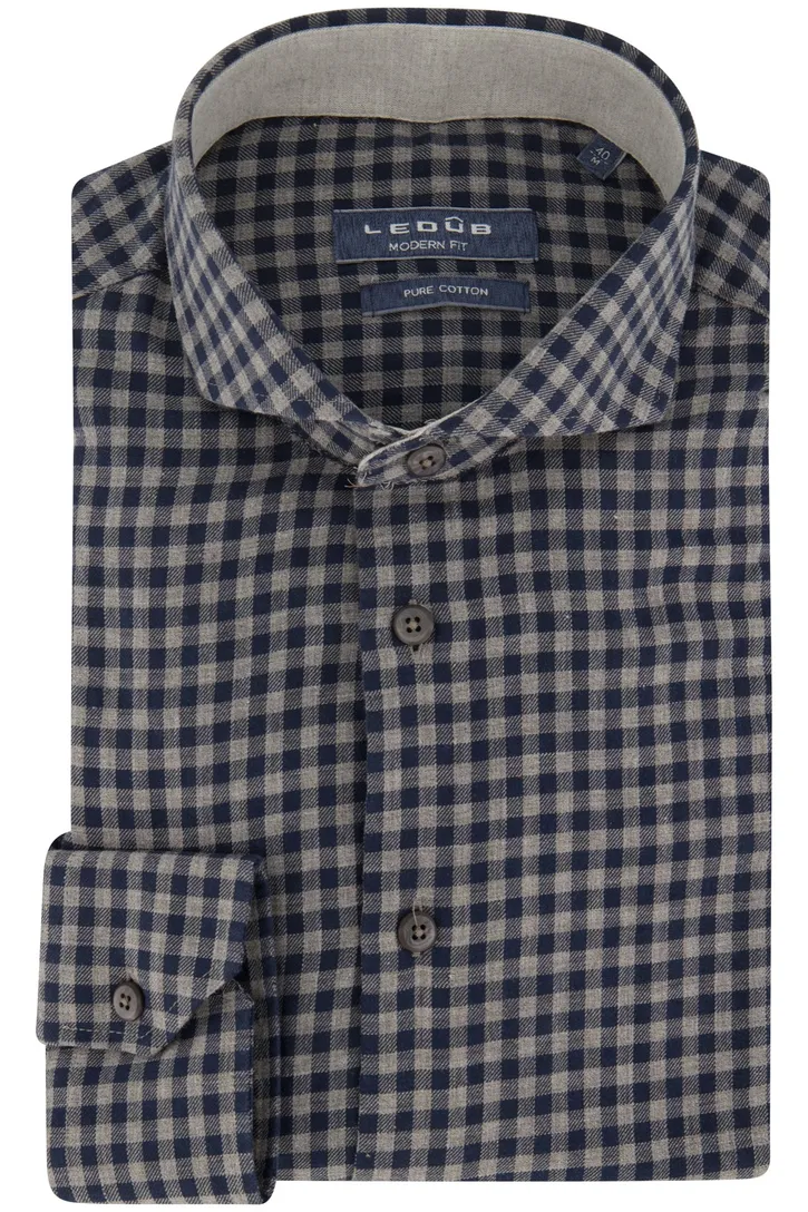 Ledub business overhemd Modern Fit blauw geruit katoen normale fit