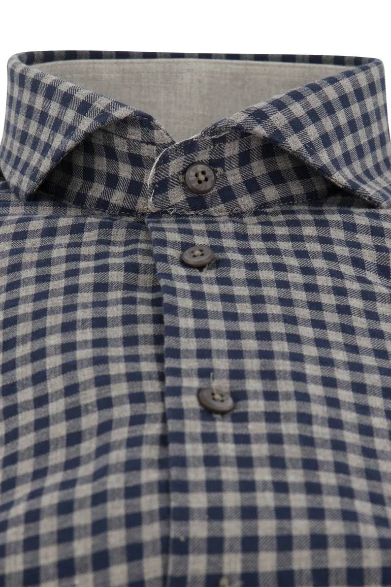 business overhemd Ledub Modern Fit blauw geruit katoen normale fit