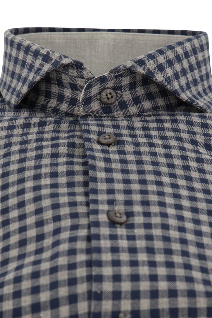 Ledub business overhemd Modern Fit blauw geruit katoen normale fit