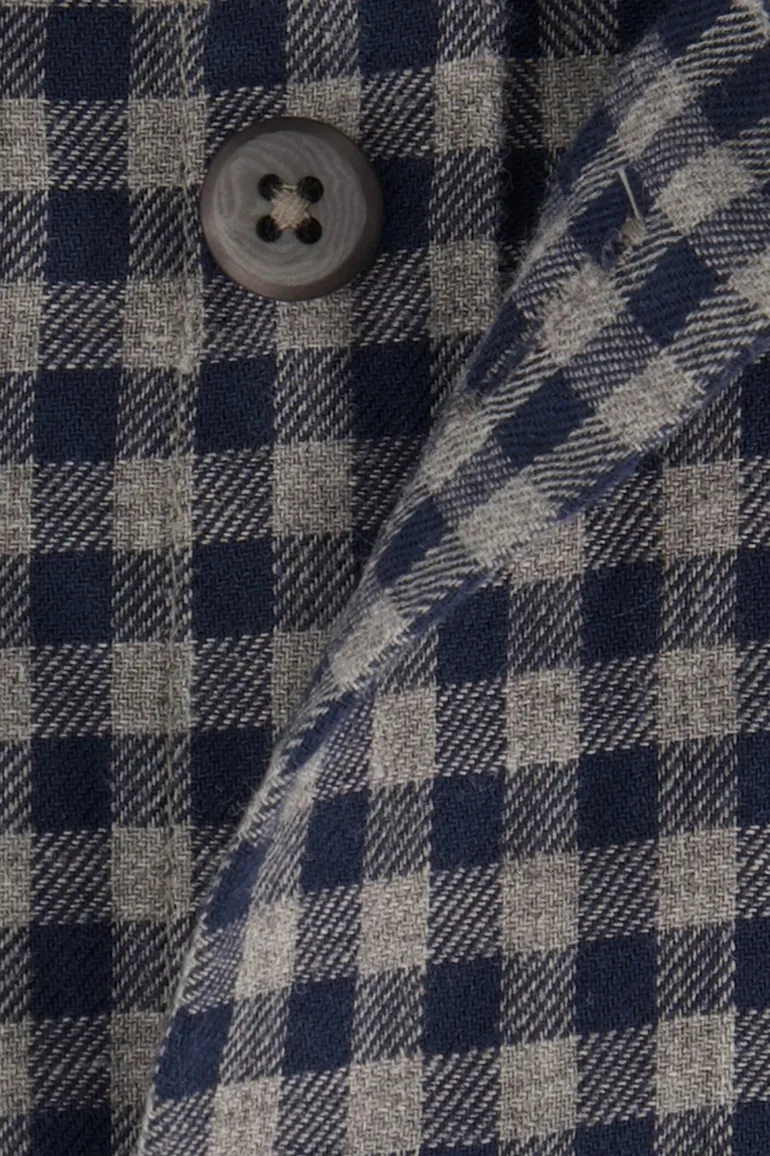 business overhemd Ledub Modern Fit blauw geruit katoen normale fit