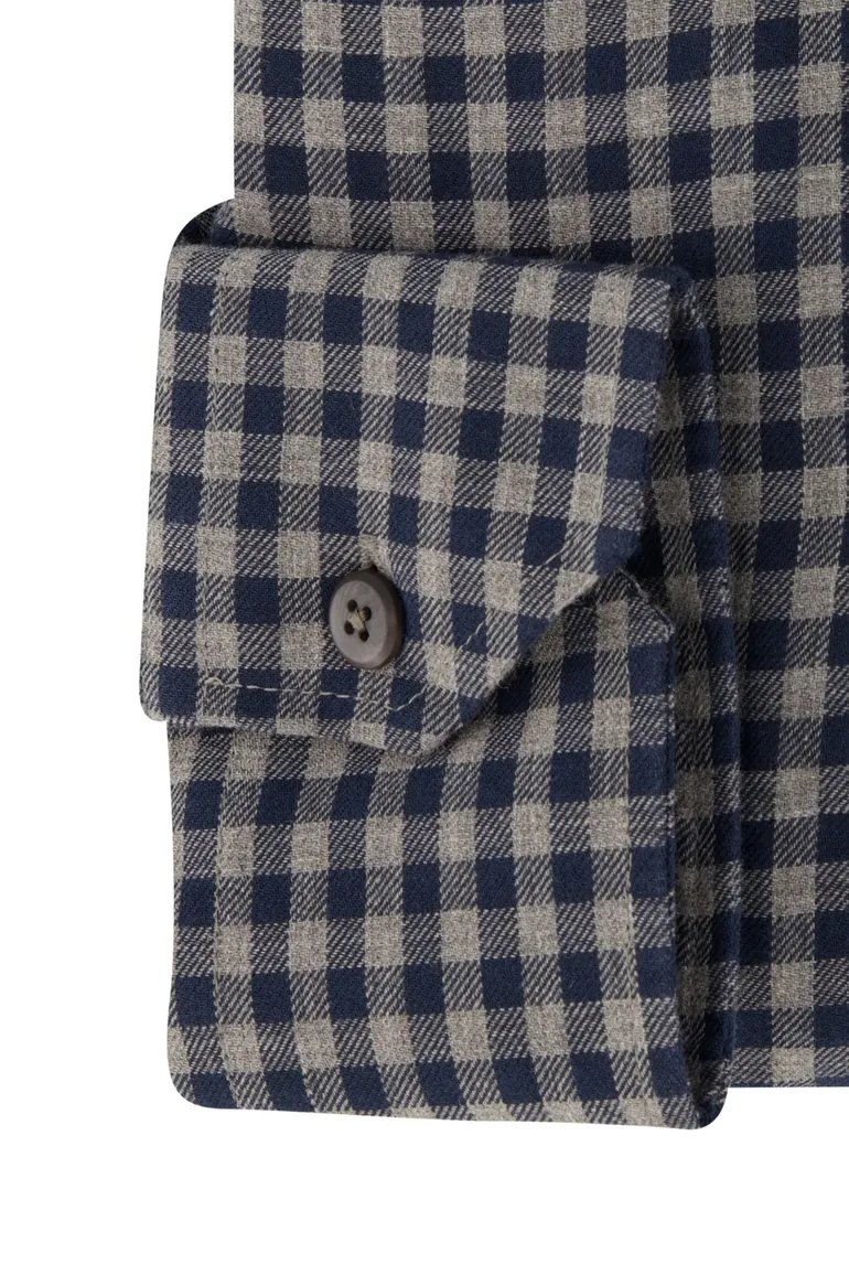 business overhemd Ledub Modern Fit blauw geruit katoen normale fit