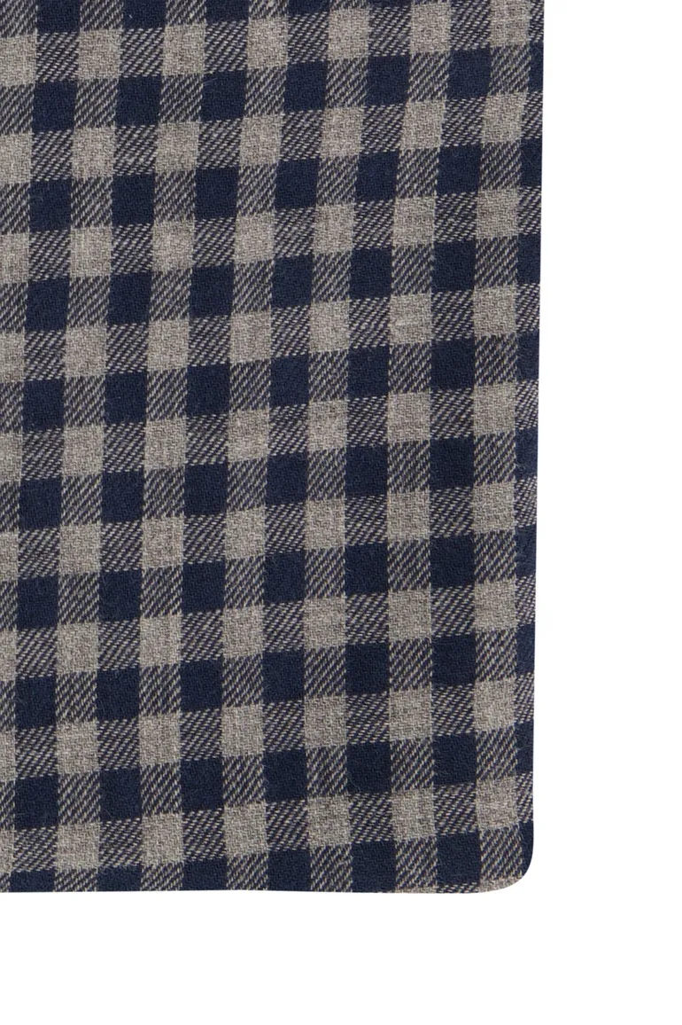 business overhemd Ledub Modern Fit blauw geruit katoen normale fit