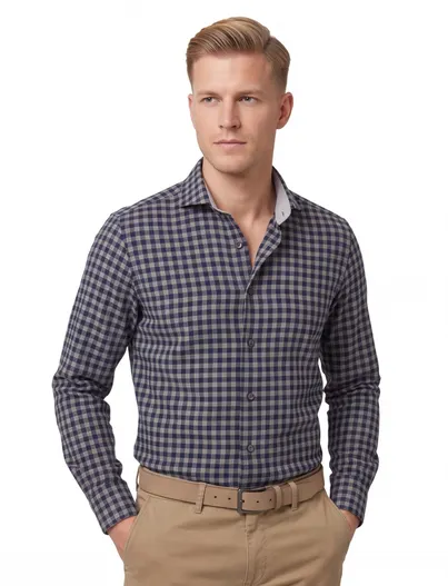 Ledub Ledub business overhemd Modern Fit blauw geruit katoen normale fit