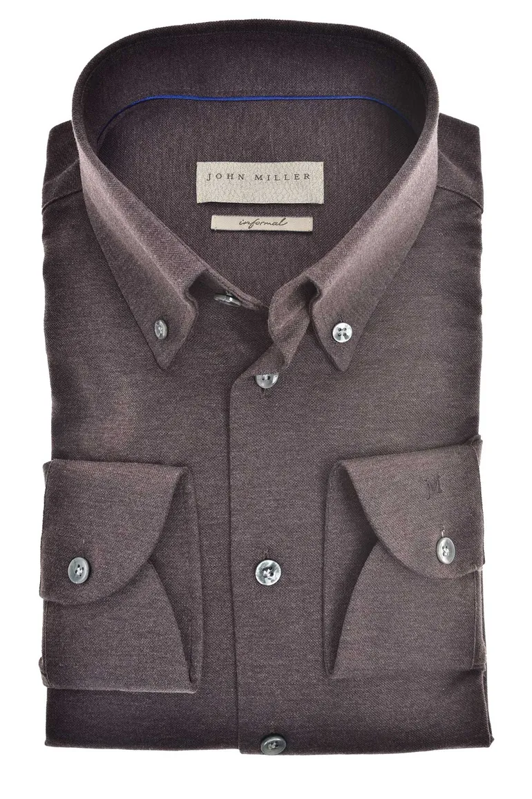 John Miller overhemd slim fit bruin effen katoen