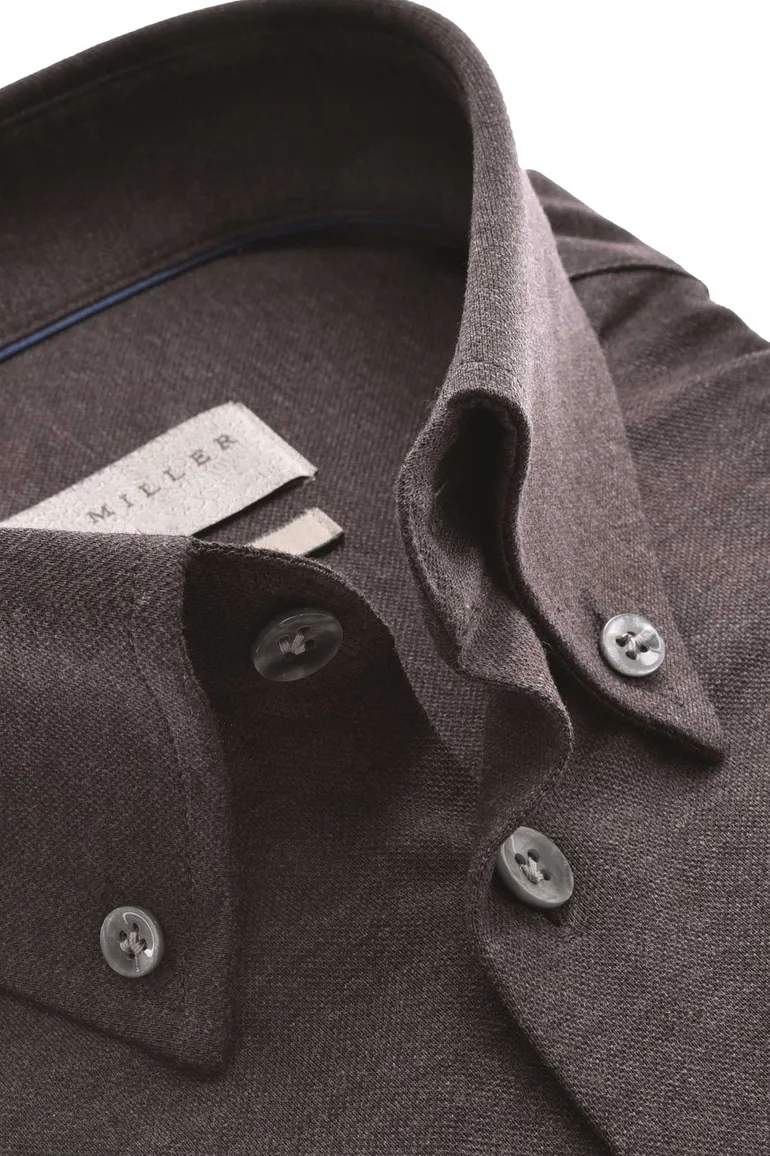 John Miller overhemd slim fit bruin effen katoen