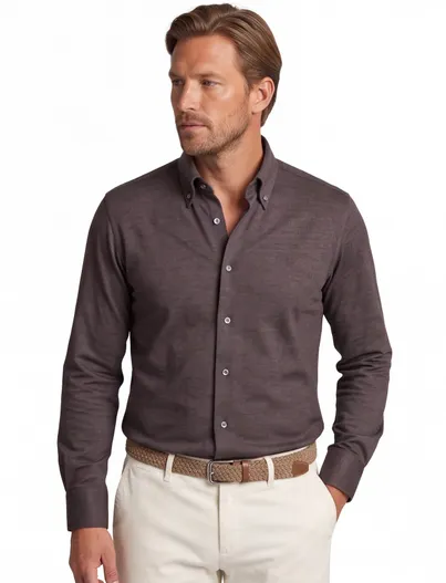 John Miller John Miller overhemd slim fit bruin effen katoen