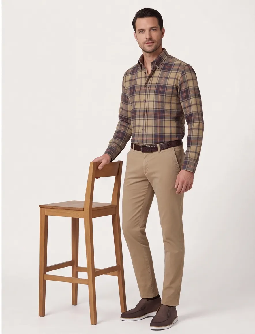 John Miller business overhemd John Miller Tailored Fit normale fit bruin geruit katoen