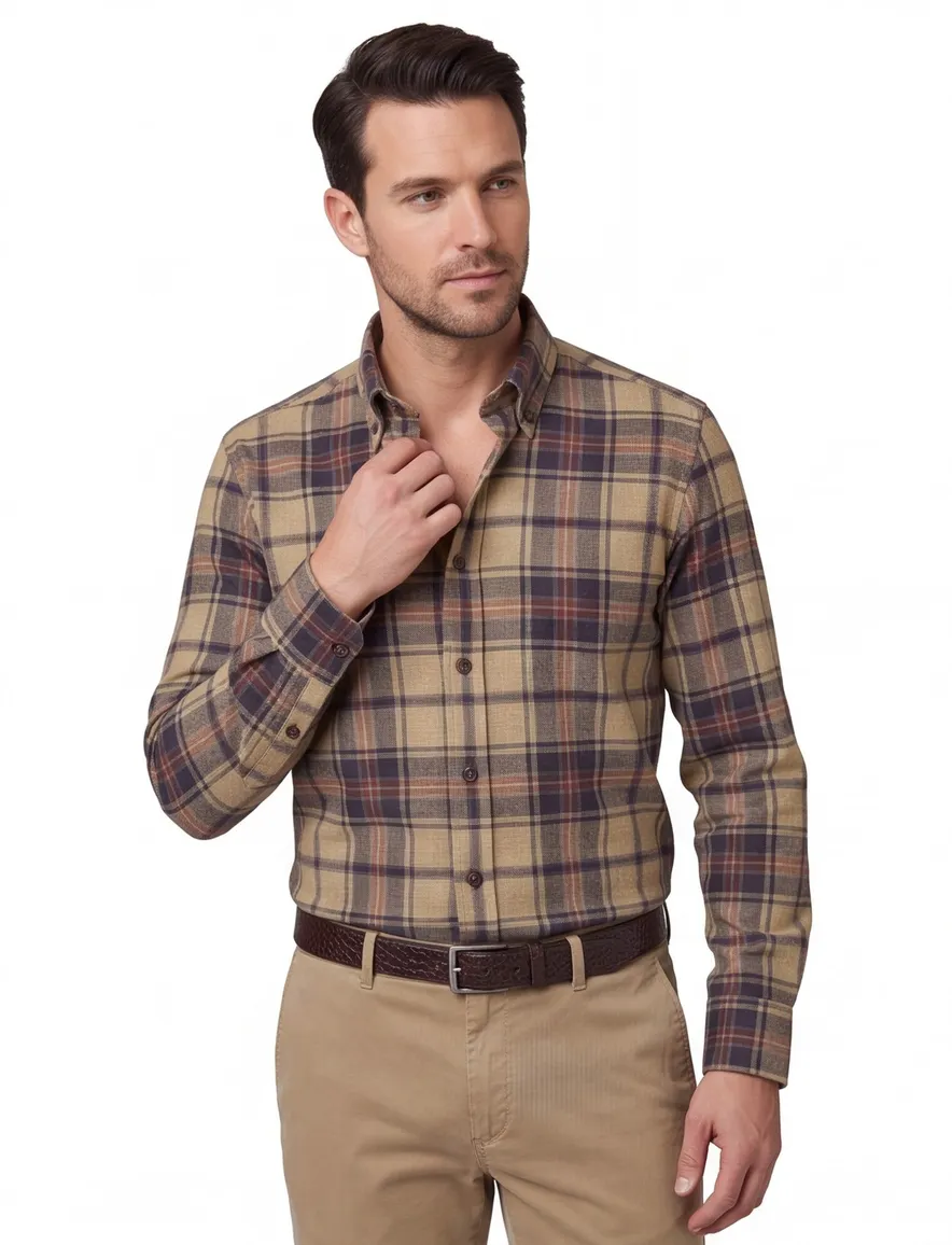 John Miller business overhemd John Miller Tailored Fit normale fit bruin geruit katoen