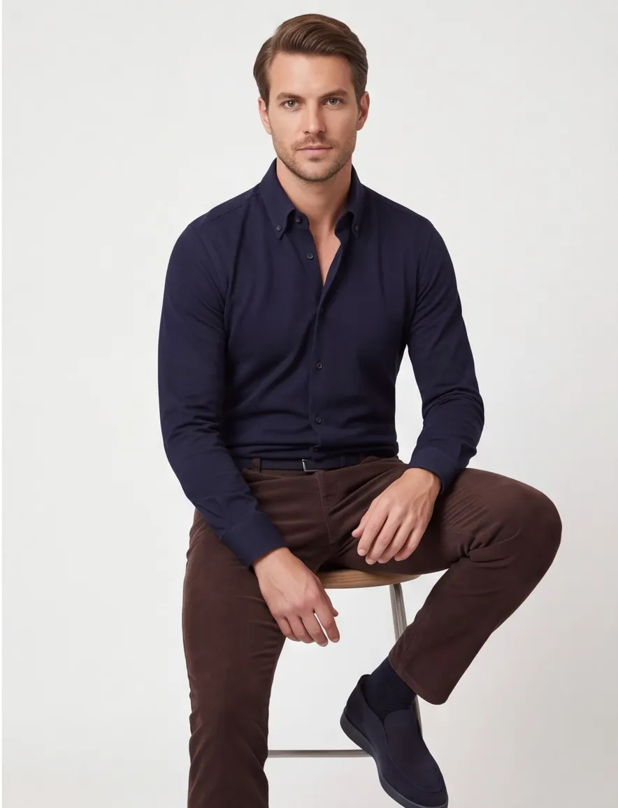 business overhemd Ledub Modern Fit donkerblauw effen katoen normale fit