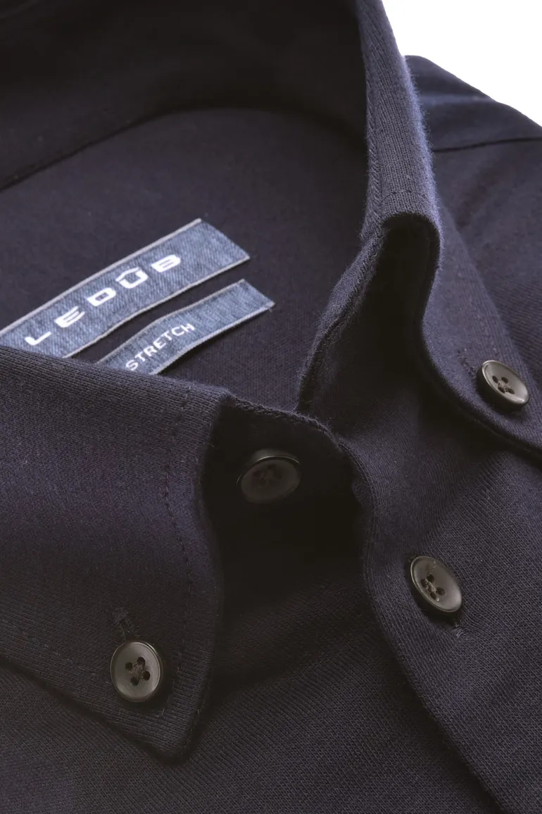 Overhemd Ledub normale fit donkerblauw effen katoen