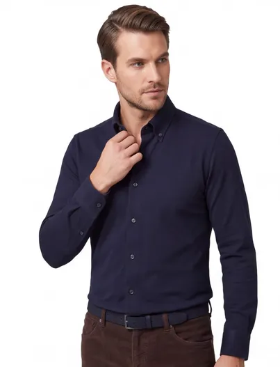 Ledub Overhemd Ledub normale fit donkerblauw effen katoen