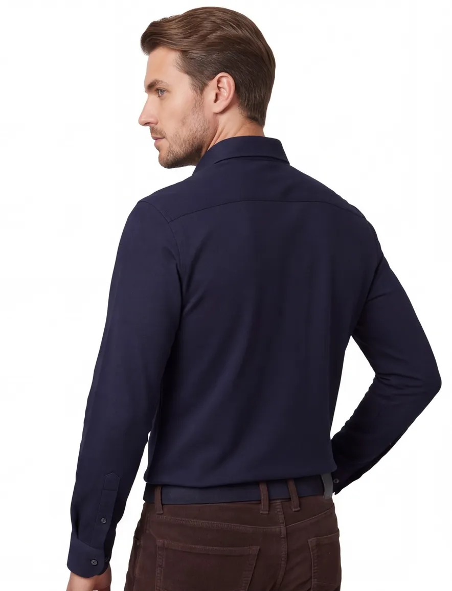 Overhemd Ledub normale fit donkerblauw effen katoen